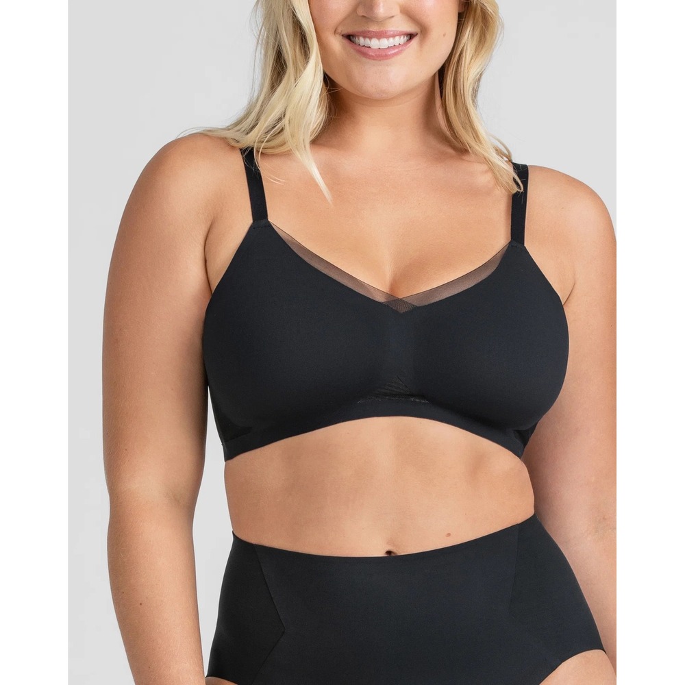 Honeylove CrossOver Wireless Bra Black Size Large Comfort Stretch Bra NWT